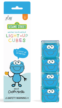 Glo Pals, Senzorické kostky svítící ve vodě Cookie Monster Ulice Sezamková – koupací hračka.