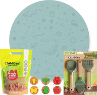 SET: Sensory Tray + Kinetic Sand + Gardening Tools + Wooden Stamps