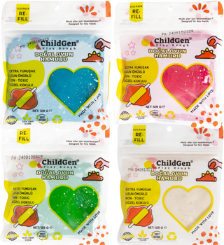 ChildGen, Naturalna ciastolina do zabawy, BROKAT, eko-pack 4 szt. Re-Fill Play Dough