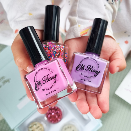Oh Flossy, Lakier do paznokci Kremowy Róż, 12 ml, bio brokat, roślinna formuła CREAM PINK