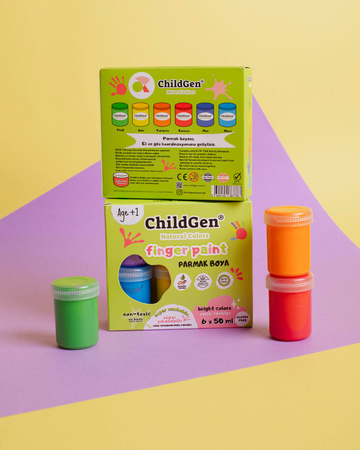 ChildGen, Barvy na malování prsty 6x50 ml - Sada - netoxické, snadno odstranitelné