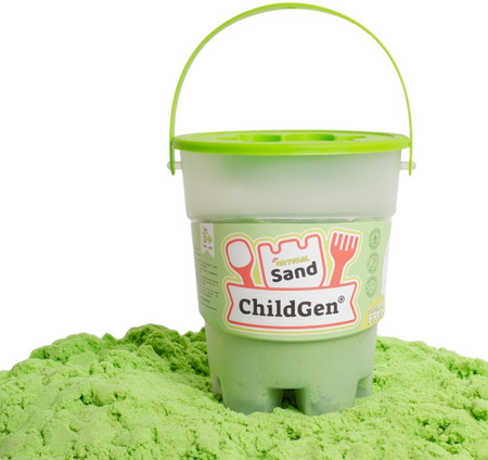 ChildGen, Piasek kinetyczny z foremką, 100% naturalny, 500g, kolor ZIELONY, zapach brzoskwiniowy