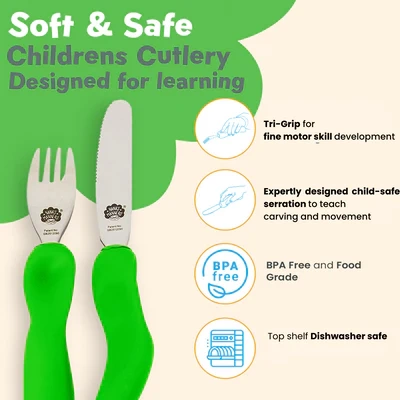 Nanas Manners ETAP 3 GREEN Sztućce nóż widelec 3-9 lat