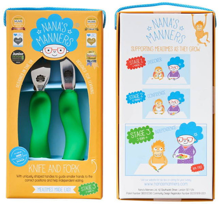 Nana's Manners ETAP 3 GREEN Příbory nůž a vidlička pro děti 3-9 let