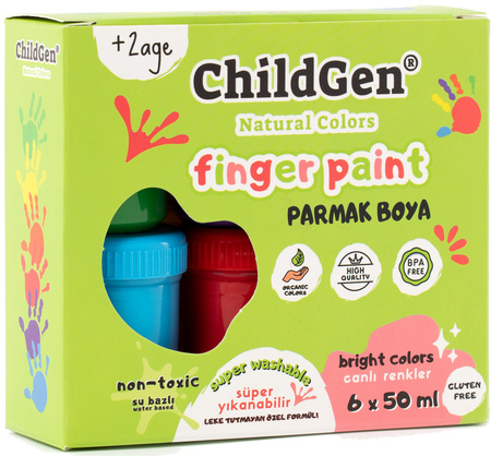 ChildGen, Barvy na malování prsty 6x50 ml - Sada - netoxické, snadno odstranitelné