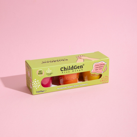 ChildGen, Naturalna ciastolina w słoiczkach - zestaw TRIO: Żółty, Różowy, Pomarańczowy