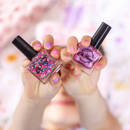 Oh Flossy, Lakier do paznokci Różowy Brokat, 12 ml, bio brokat, roślinna formuła PINK GLITTER