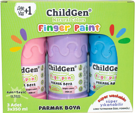 ChildGen, Łatwo zmywalne farby do malowania palcami, PASTELOWE RÓŻ NIEBIESKI FIOLET, 3x 350ml w butelce