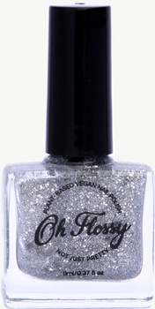 Oh Flossy, Lakier do paznokci Srebrny Brokat, 12 ml, bio brokat, roślinna formuła SILVER GLITTER