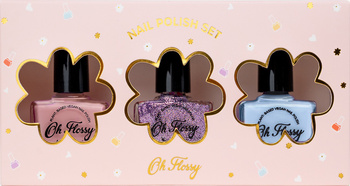 Oh Flossy, Sada 3 laků na nehty STORYTIME 3 x 12 ml, bio třpytky, rostlinná formule