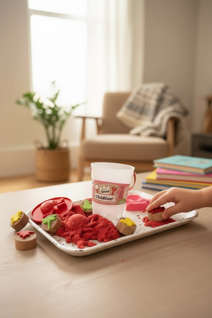 ChildGen, Kinetický písek, 100% PŘÍRODNÍ SLOŽENÍ, doplňkové balení re-fill 907 g, ČERVENÁ barva