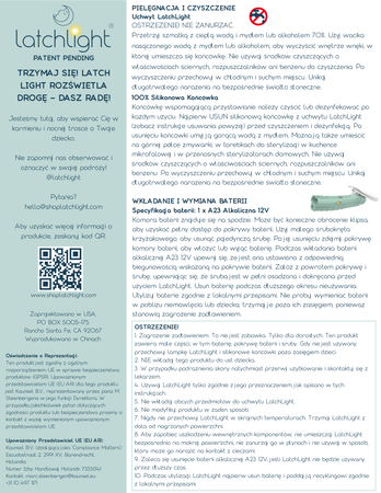 LatchLight, Innowacyjna lampka nocna nie zaburzająca fazy snu, przenośna, z klipsem i światłem kierunkowym