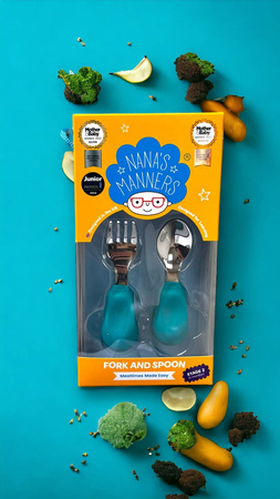 Nana's Manners ETAP 2 Widelec i łyżka TEAL BLUE MORSKI