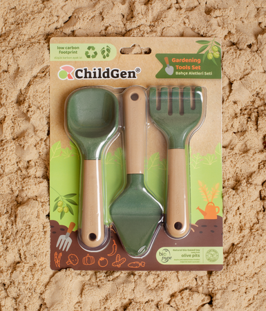 ChildGen, Zestaw zabawkowych narzędzi ogrodowych do ćwiczenia motoryki małej, grabki, szpadel, łopatka, bio plastik