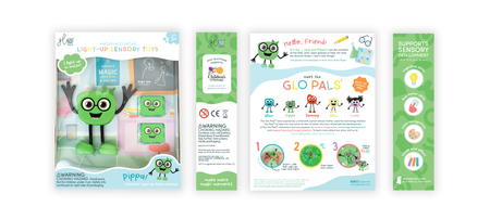 Glo Pals, Postać do kąpieli Pippa - zestaw z dwiema kostkami sensorycznymi świecącymi w wodzie