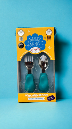 Nana's Manners ETAP 2 Widelec i łyżka TEAL BLUE MORSKI