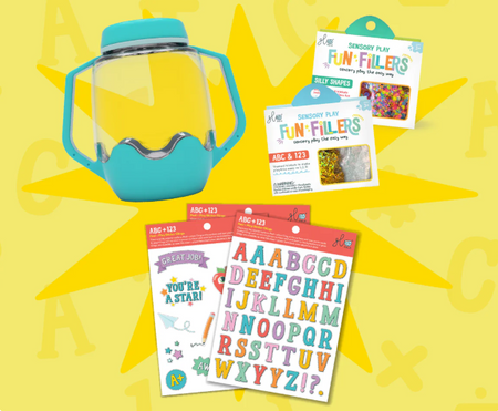 Glo Pals, Senzorická sada ABC, senzomisky sklenice s kouzelnými doplňky a samolepkami