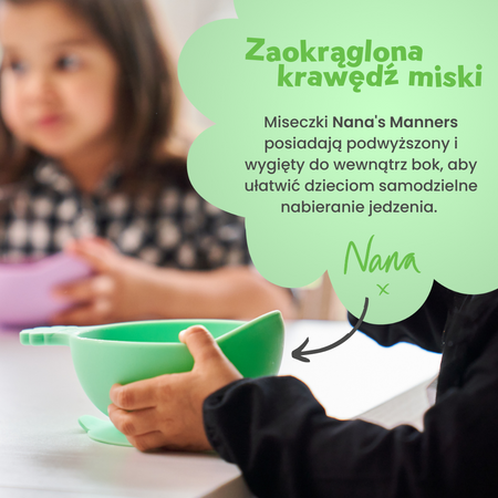 Nana's Manners GREEN Miska silikonowa z przyssawką i uchwytem