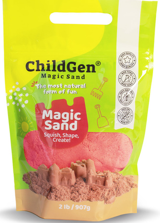ChildGen, Kinetický písek, 100% PŘÍRODNÍ SLOŽENÍ, doplňkové balení re-fill 907 g, ČERVENÁ barva