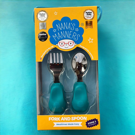 Nana's Manners ETAP 2 Widelec i łyżka TEAL BLUE MORSKI