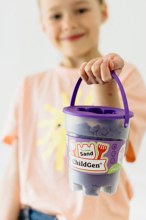 ChildGen, Piasek kinetyczny z foremką, 100% naturalny, 500g, kolor FIOLETOWY, pachnący