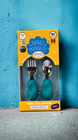 Nana's Manners ETAP 2 Widelec i łyżka TEAL BLUE MORSKI