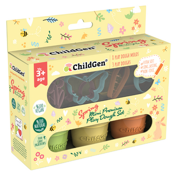 ChildGen, Zestaw kreatywny WIOSNA, 100% naturalna ciastolina i 8 kształtów, foremki MINI PREMIUM SET