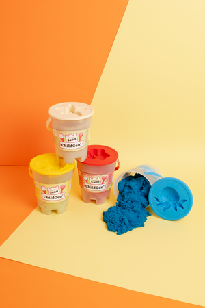 ChildGen, Piasek kinetyczny z foremką, 100% naturalny, 500g, kolor ŻÓŁTY, zapach brzoskwiniowy