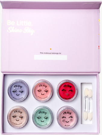 Oh Flossy, Naturalny zestaw do makijażu Sweet Treat, cienie do powiek, róż, pomadka i akcesoria