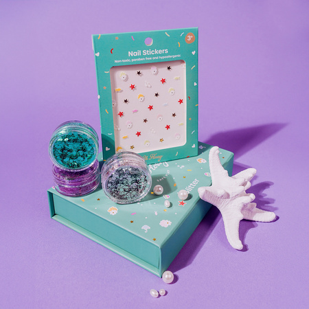 Oh Flossy, Brokatowy zestaw do malowania twarzy UNDER THE SEA, bio brokat, roślinna formuła