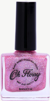 Oh Flossy, Lakier do paznokci Różowy Brokat, 12 ml, bio brokat, roślinna formuła PINK GLITTER