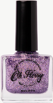 Oh Flossy, Lakier do paznokci Fioletowy Brokat, 12 ml, bio brokat, roślinna formuła PURPLE GLITTER